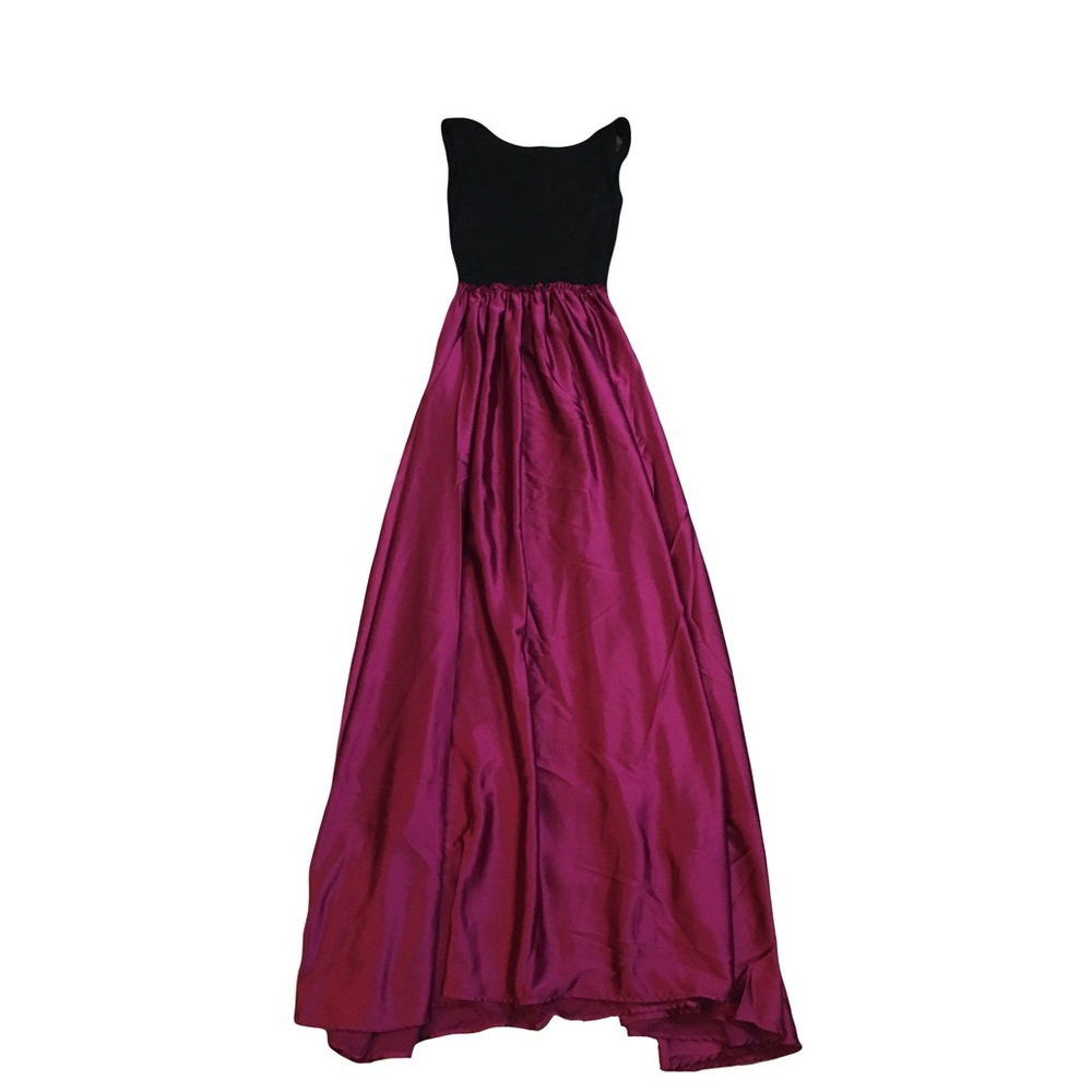 Ripley Rader size 2 Maci dress Gown low back Black Satin burgundy skirt New nwot